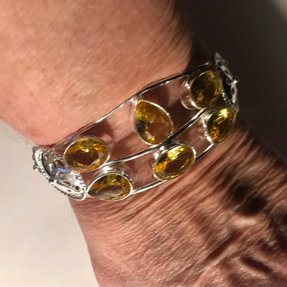 Citrine Stamped 925 Sterling Silver Cuff Bracelet